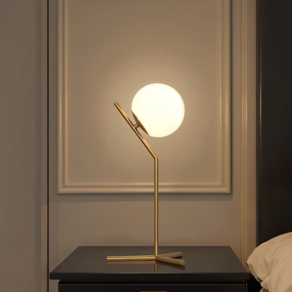 Dizajnerska stolna lampa Alaris, staklo, metal