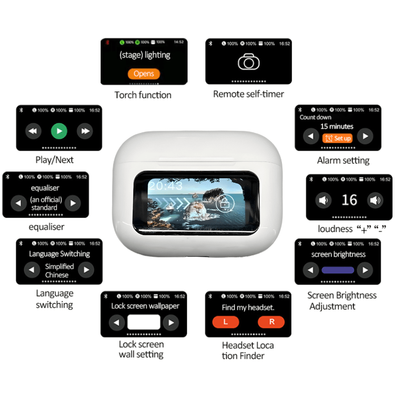 TouchPods S10 Pro ANC/ENC bežične Bluetooth slušalice, LCD zaslon na dodir, aktivno poništavanje buke, pametni AI prevoditelj