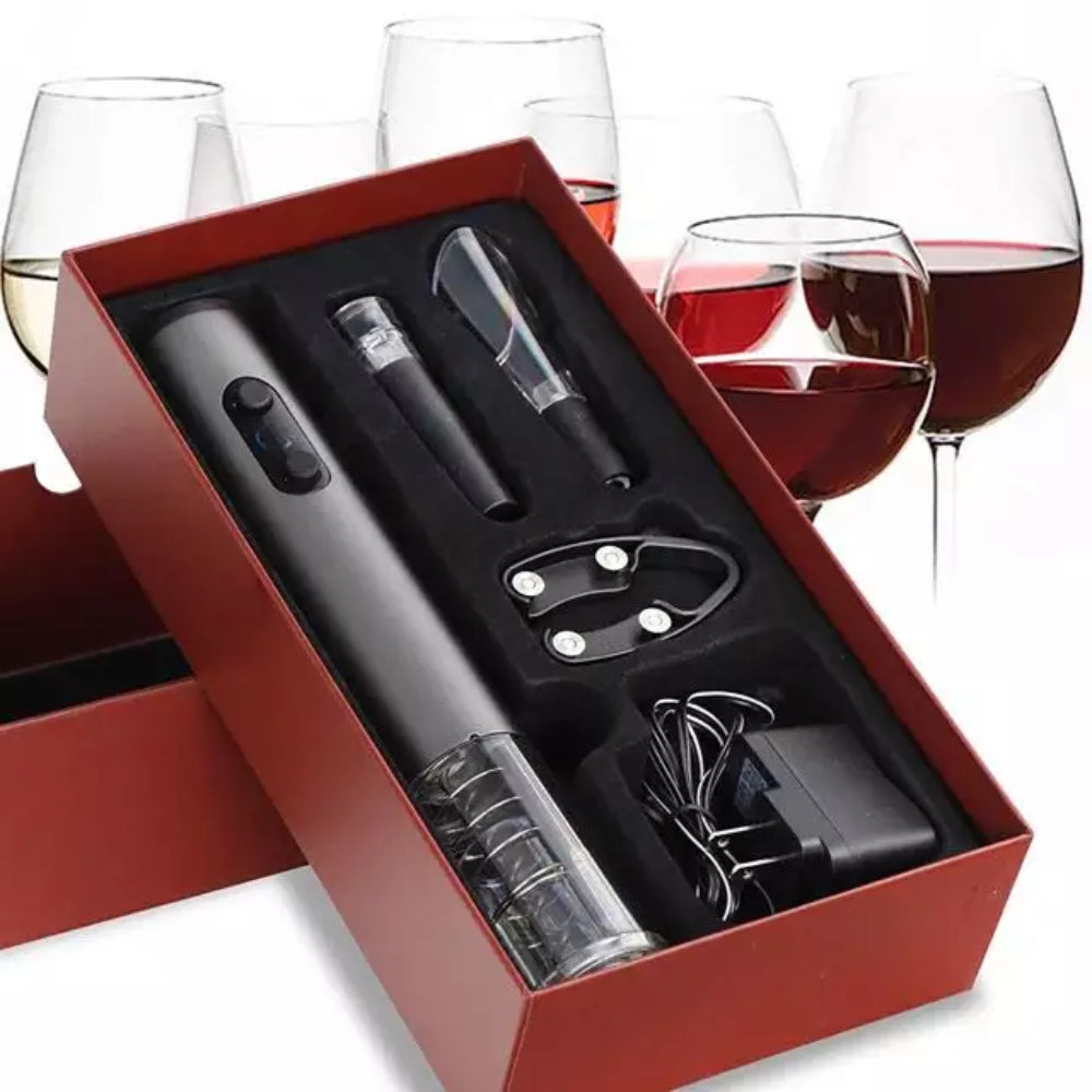 Set 4 u 1 za vino, električni otvarač, vakumski čep, aerator i rezač folije