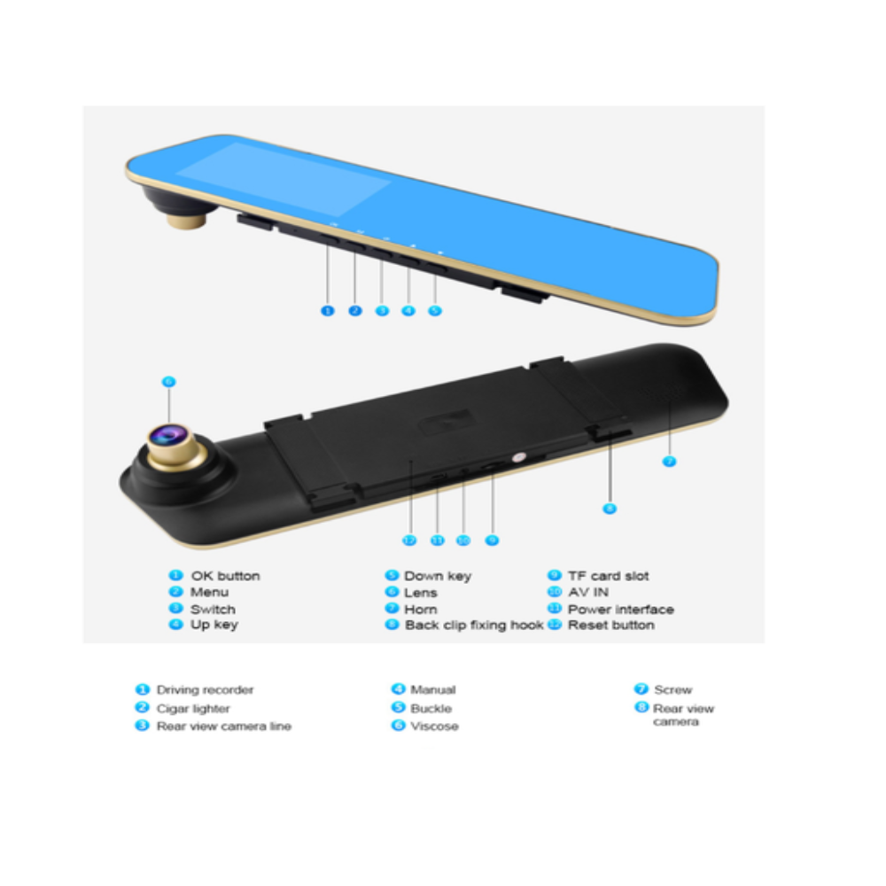 Auto Retrovizor Sa 4,3" LCD Ekranom, Snimačem I Dvije Kamere