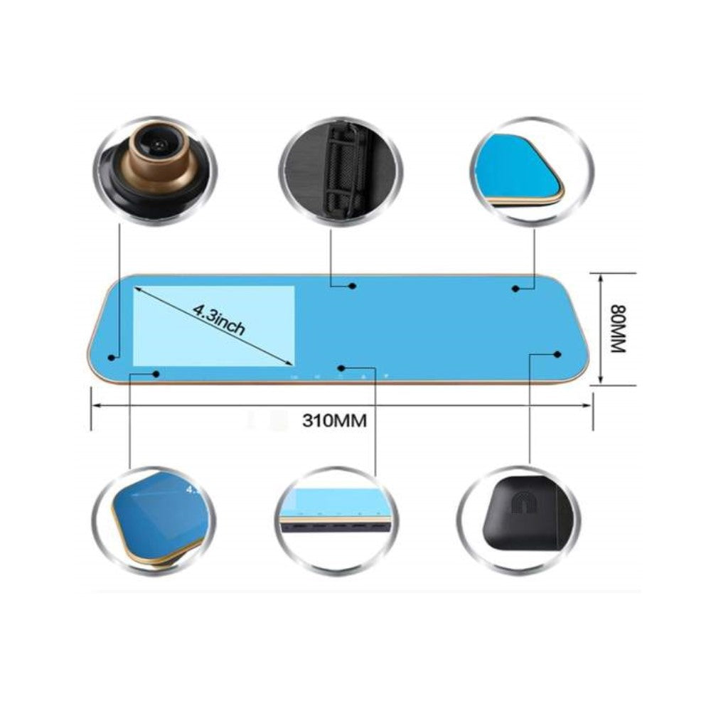 Auto Retrovizor Sa 4,3" LCD Ekranom, Snimačem I Dvije Kamere