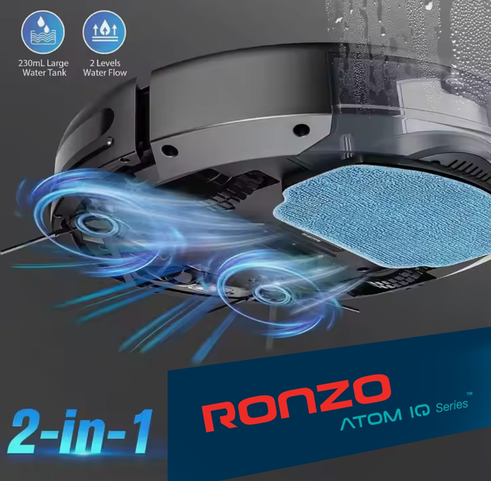 RONZO ATOM IQ Robotski usisavač i perač podova sa bazom za punjenje