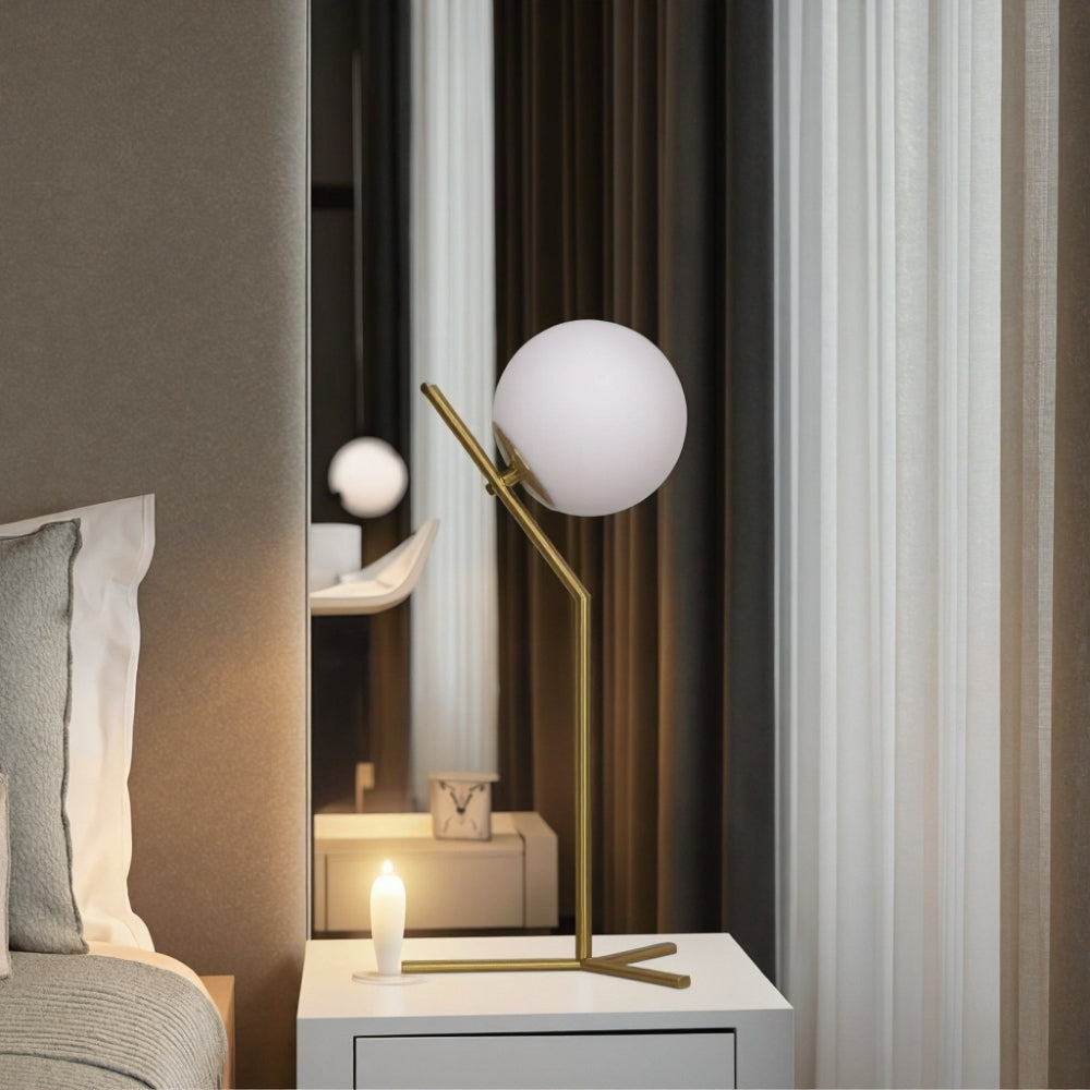 Dizajnerska stolna lampa Alaris, staklo, metal