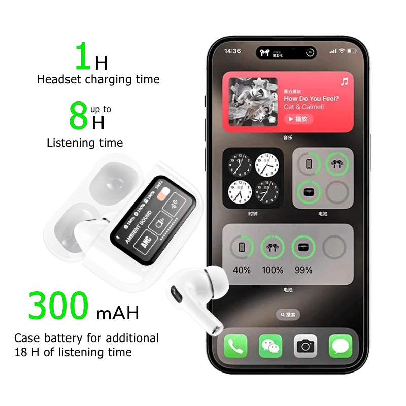 TouchPods S10 Pro ANC/ENC bežične Bluetooth slušalice, LCD zaslon na dodir, aktivno poništavanje buke, pametni AI prevoditelj